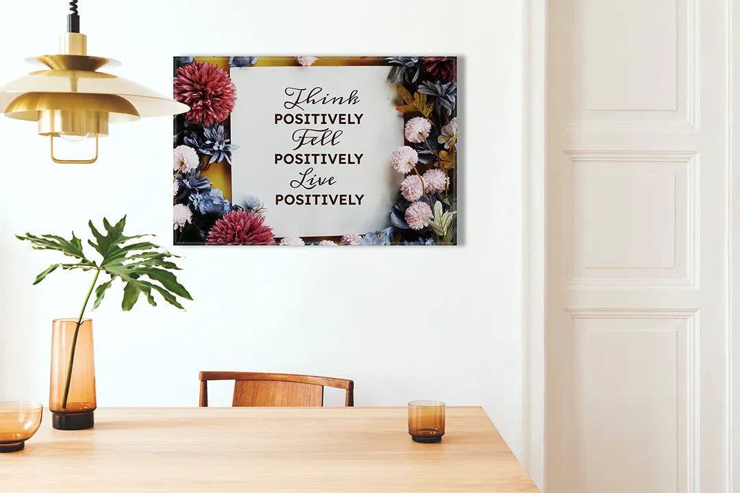 Metalen magneetbord met positieve boodschap en bloemen - droog uitwisbaar & magnetisch