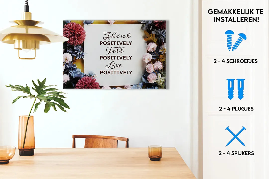 Metalen magneetbord met positieve boodschap en bloemen - droog uitwisbaar & magnetisch