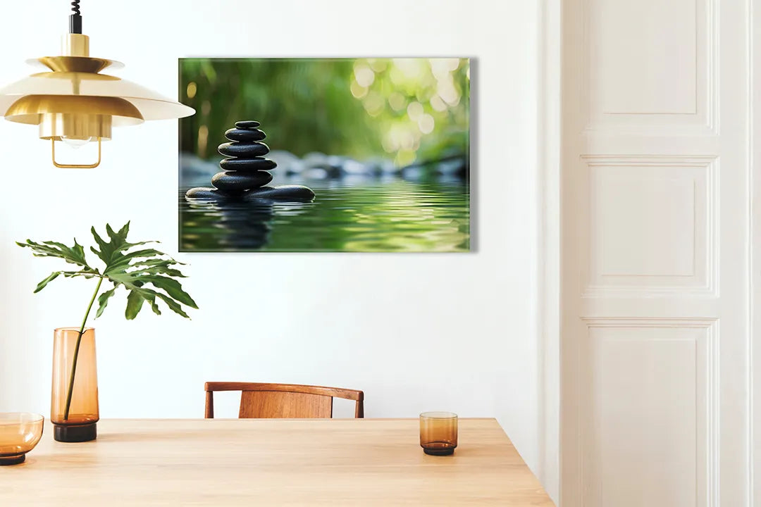 Stijlvol metalen magneetbord met zen stenen – droog uitwisbaar & magnetisch