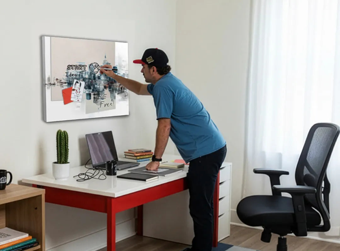 Stedelijk Metalen Magneetbord – Moderne Skyline – droog uitwisbaar & magnetisch