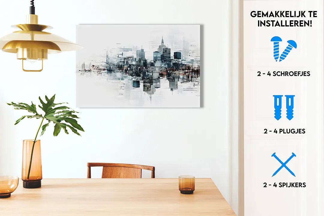 Stedelijk Metalen Magneetbord – Moderne Skyline – droog uitwisbaar & magnetisch