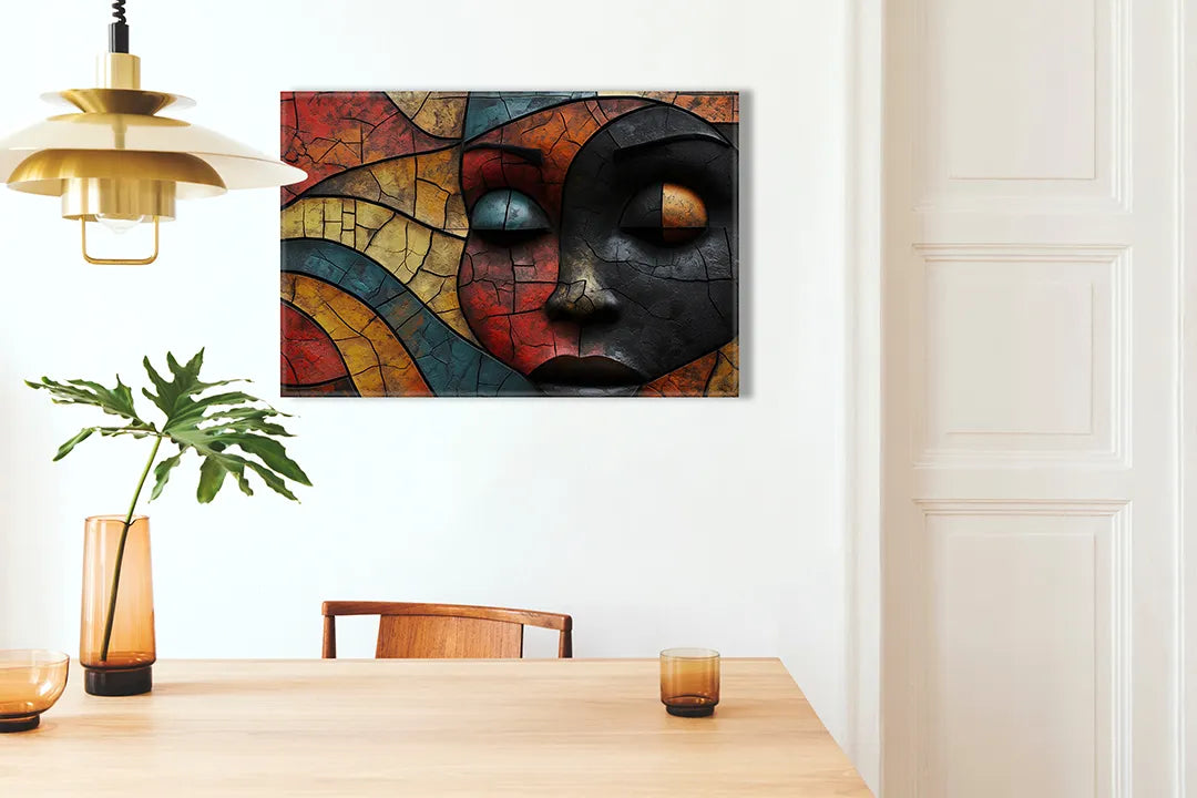 Elegante metalen magneetbord met abstract gezicht – droog uitwisbaar & magnetisch