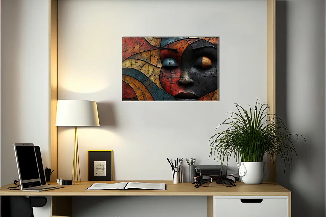 Elegante metalen magneetbord met abstract gezicht – droog uitwisbaar & magnetisch