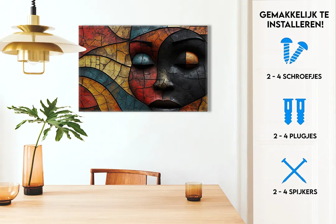 Elegante metalen magneetbord met abstract gezicht – droog uitwisbaar & magnetisch