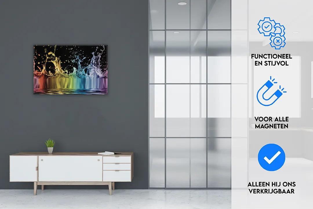 Kleurrijk metalen magneetbord met waterdruppels – droog uitwisbaar & magnetisch