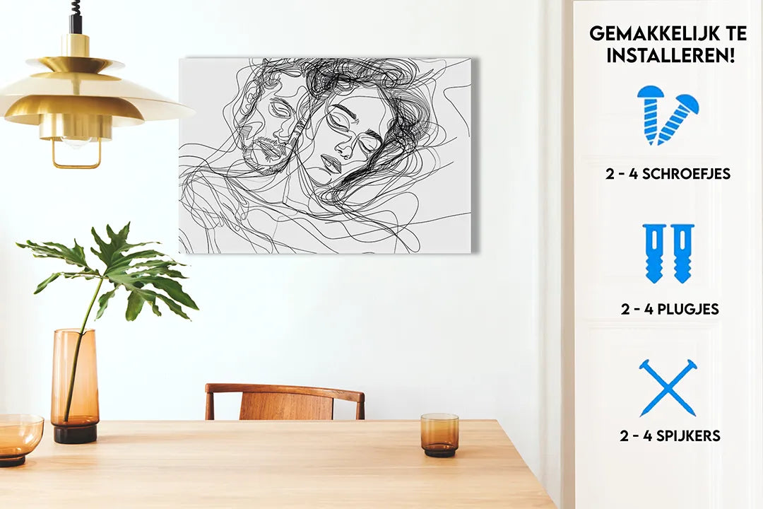 Mooi metalen magneetbord met lijntekening – droog uitwisbaar & magnetisch