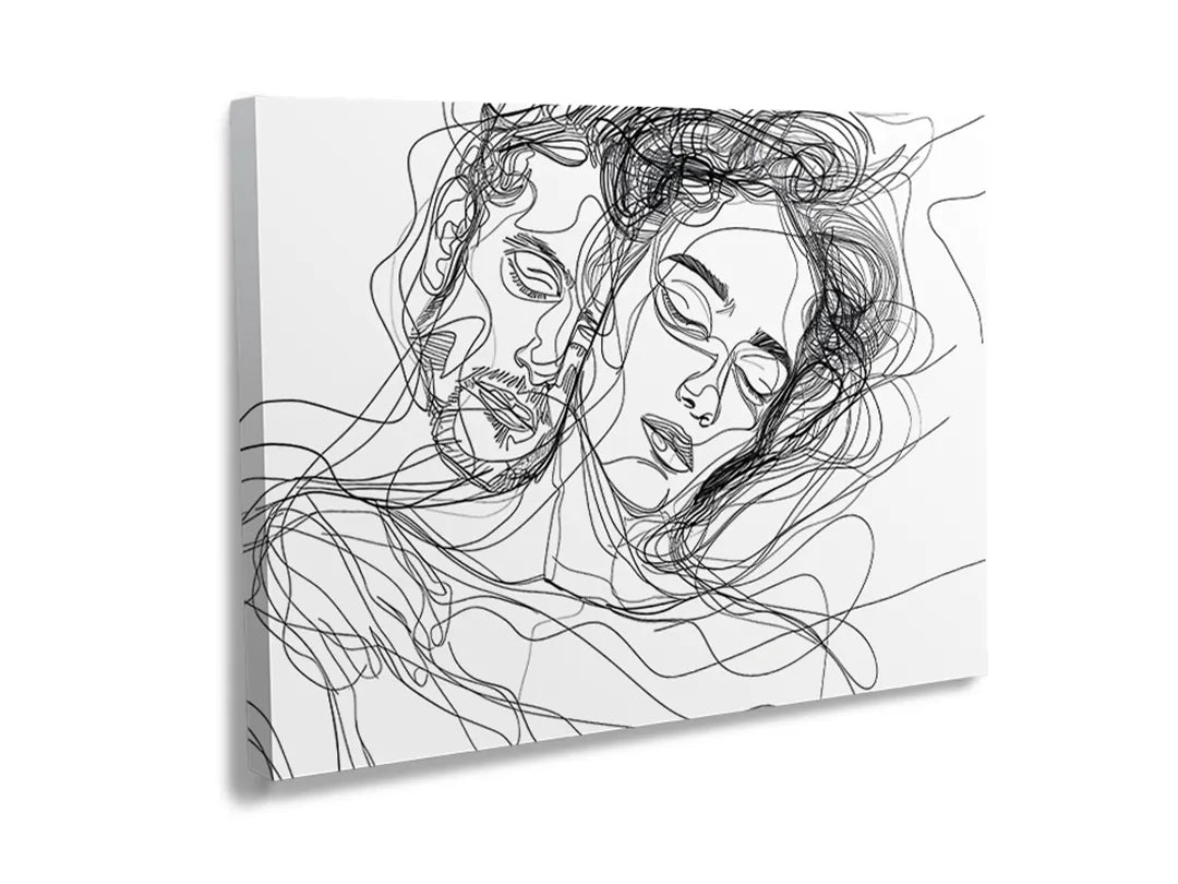 Metalen bord met een stijlvolle lijntekening van een rustend paar.