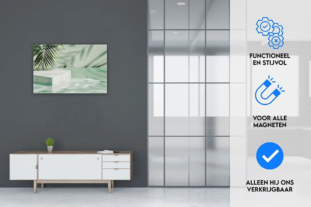 Stylish metalen magneetbord met groene palmbladeren - droog uitwisbaar & magnetisch