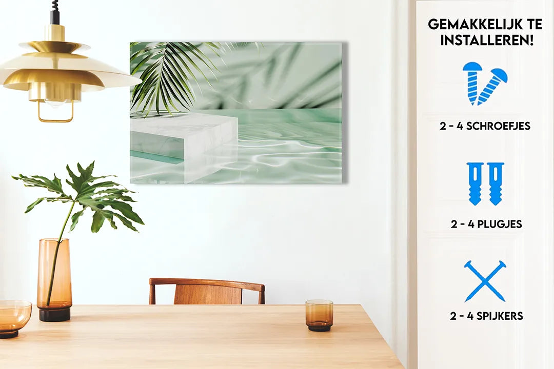 Stylish metalen magneetbord met groene palmbladeren - droog uitwisbaar & magnetisch