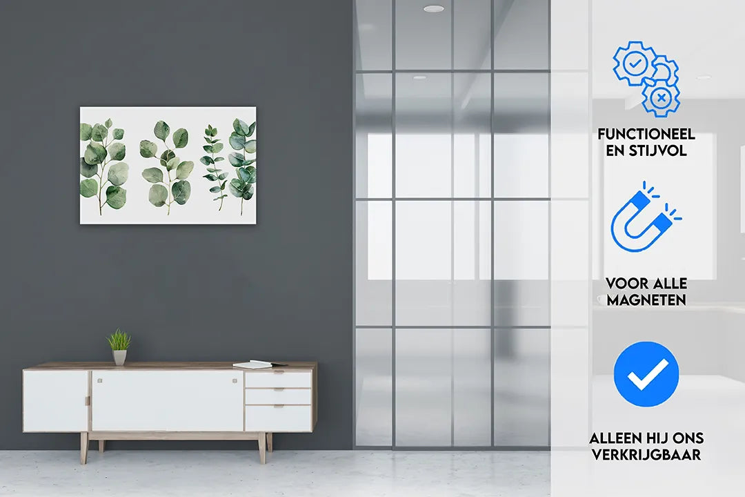 Groen metalen magneetbord met bladeren – droog uitwisbaar & magnetisch