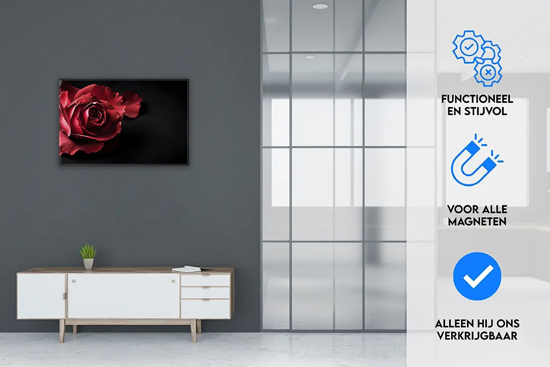 Metalen magneetbord met rode rozen als decoratie – droog uitwisbaar & magnetisch