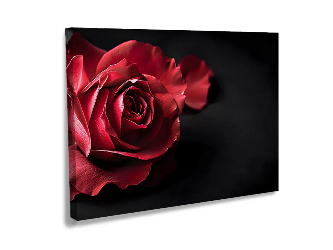 Metalen magneetbord met indrukwekkende rode rozen op een zwarte achtergrond.