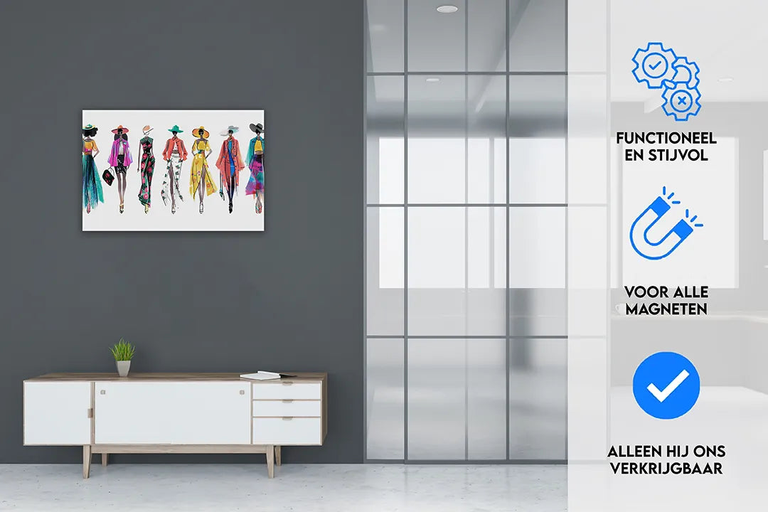 Metalen magneetbord: stijlvolle mode illustraties – droog uitwisbaar & magnetisch