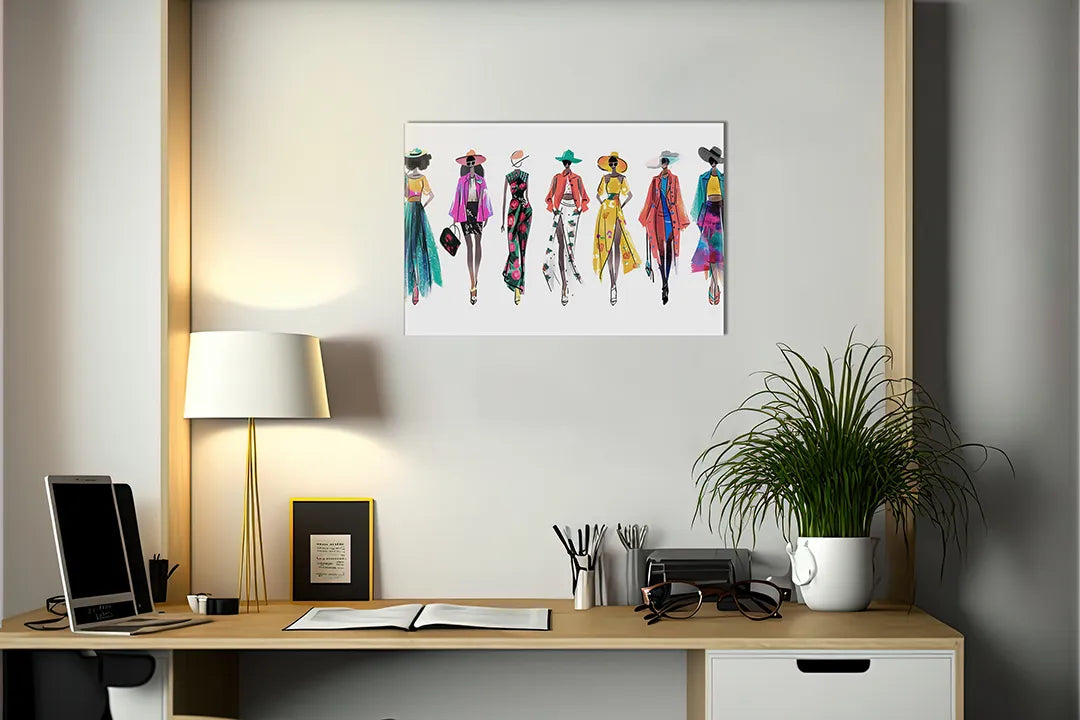 Metalen magneetbord: stijlvolle mode illustraties – droog uitwisbaar & magnetisch