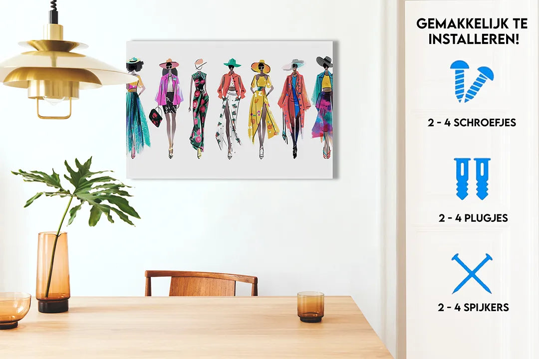 Metalen magneetbord: stijlvolle mode illustraties – droog uitwisbaar & magnetisch