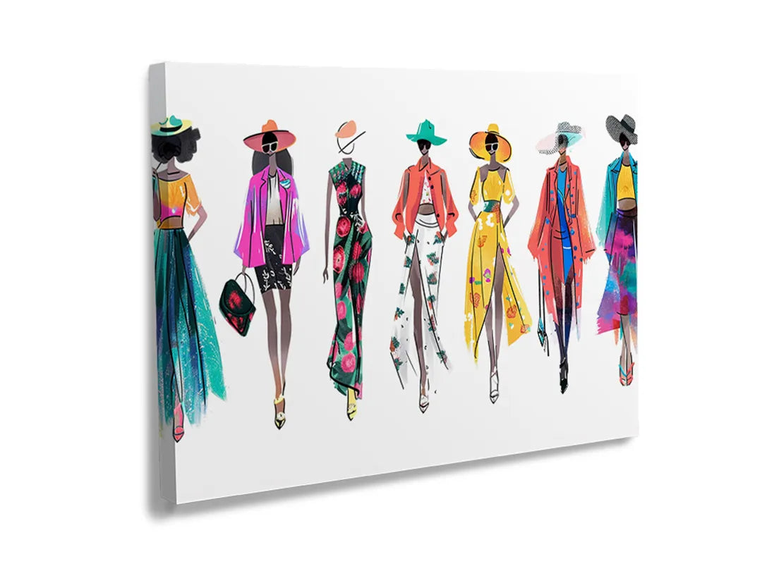 Metalen magneetbord met stijlvolle mode illustraties in kleur