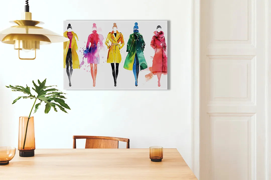 Kleurrijk metalen magneetbord met modeillustraties – droog uitwisbaar & magnetisch