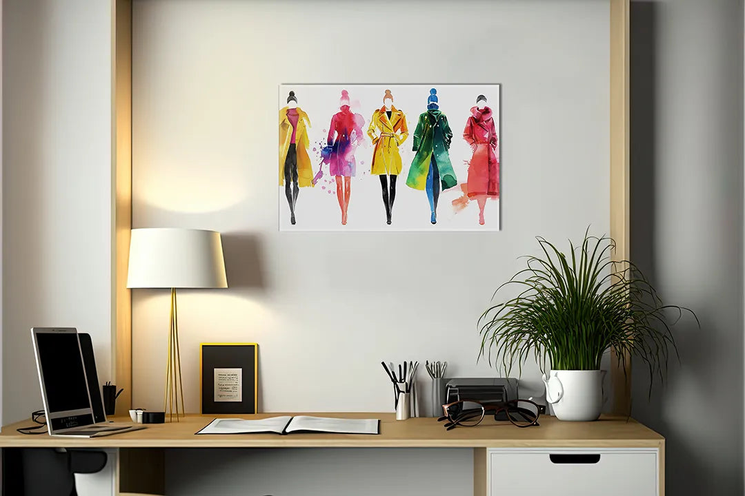 Kleurrijk metalen magneetbord met modeillustraties – droog uitwisbaar & magnetisch