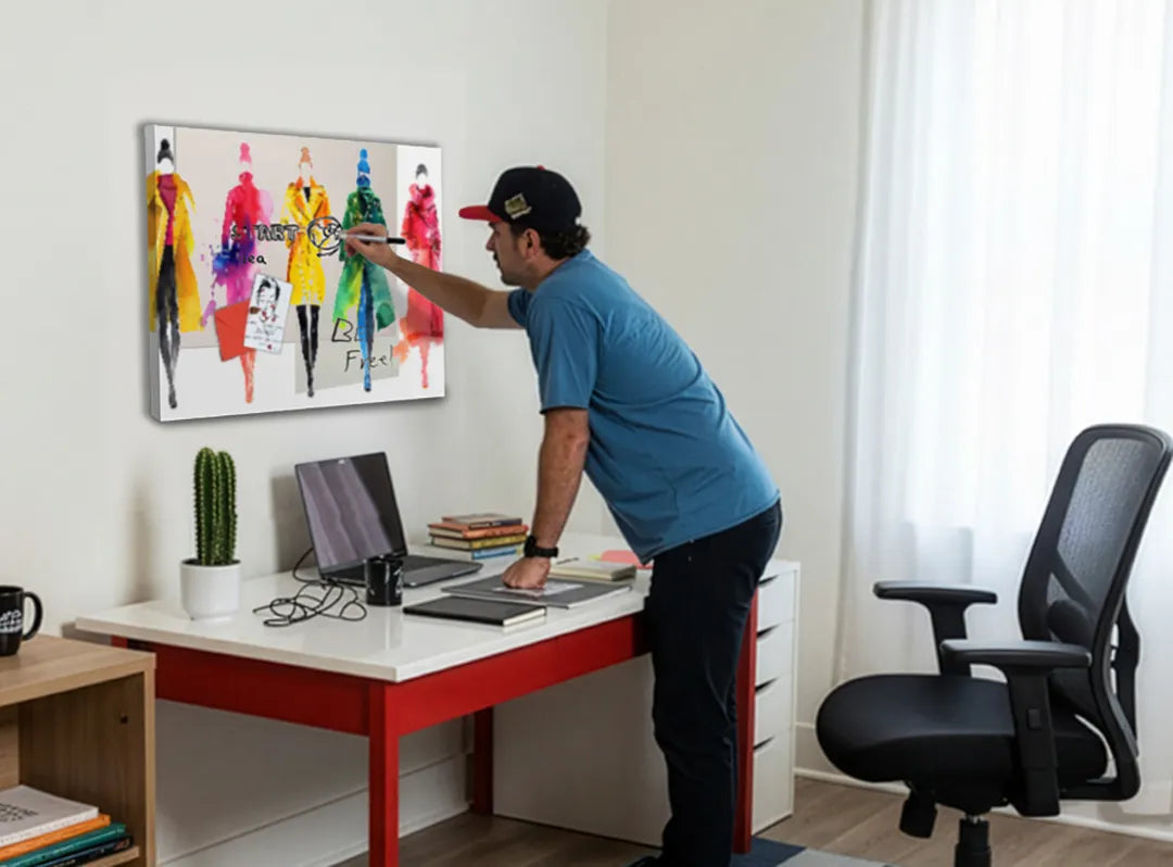 Kleurrijk metalen magneetbord met modeillustraties – droog uitwisbaar & magnetisch