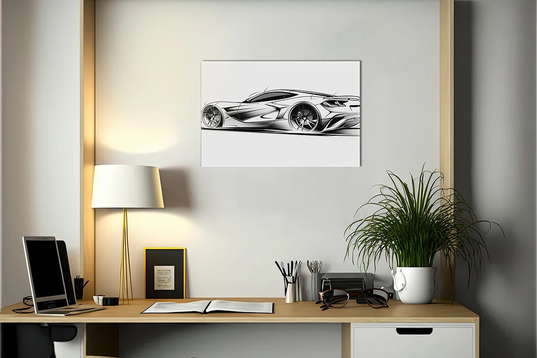 Stijlvol metalen magneetbord met sportwagen design – droog uitwisbaar & magnetisch