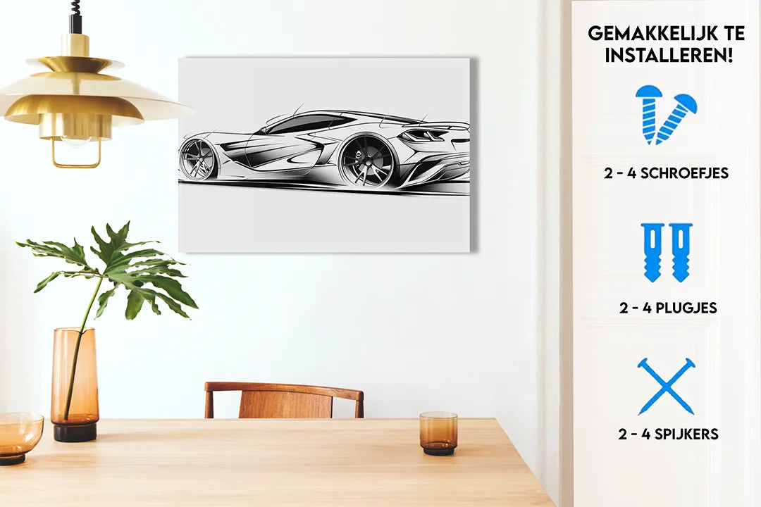 Stijlvol metalen magneetbord met sportwagen design – droog uitwisbaar & magnetisch