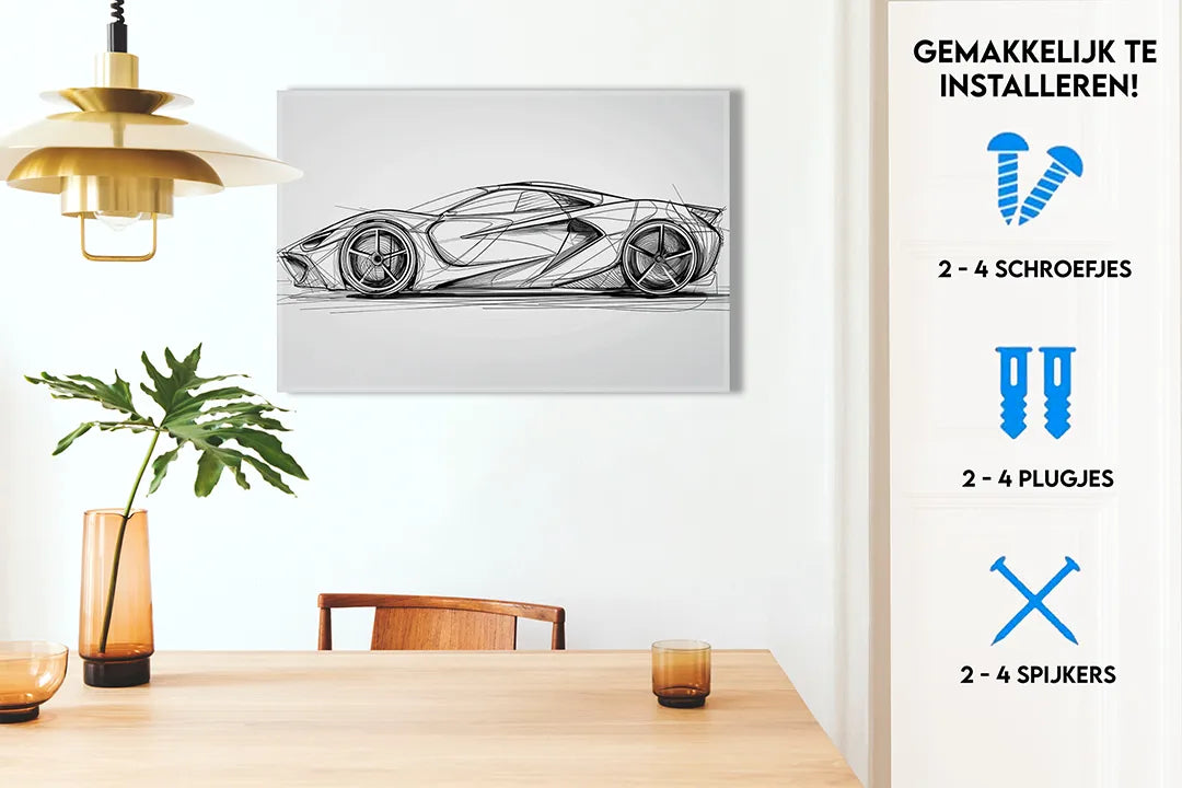 Metalen magneetbord met automobilontwerp in zwart-wit – droog uitwisbaar & magnetisch