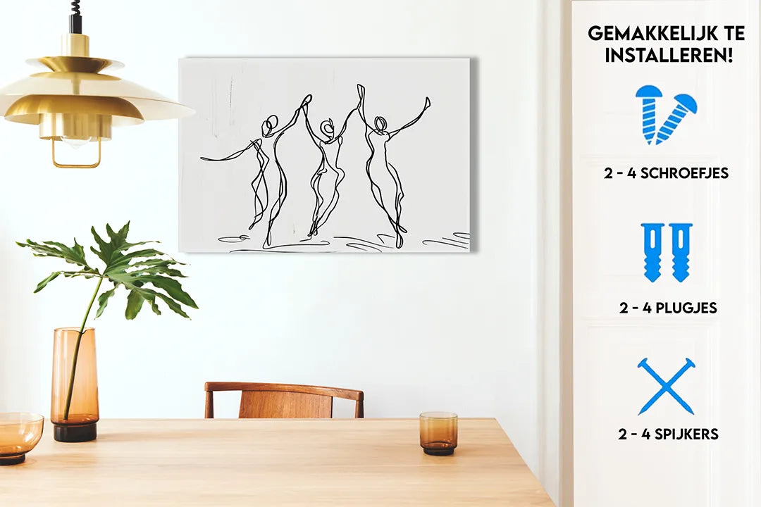 Moderne metalen magneetbord met dansers in lijntekening – droog uitwisbaar & magnetisch