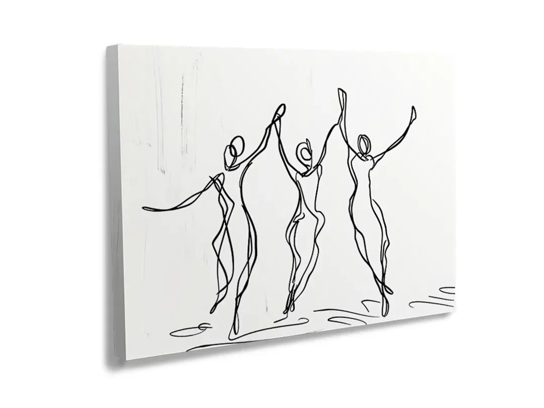 Metalen magneetbord met lijntekening van dansers, decoratief en stijlvol.