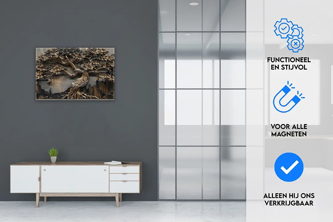 Elegante metalen magneetbord met boomontwerp - droog uitwisbaar & magnetisch