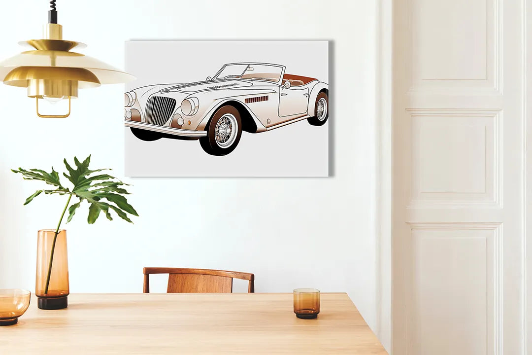 Elegante metalen magneetbord met klassieke auto afbeelding – droog uitwisbaar & magnetisch