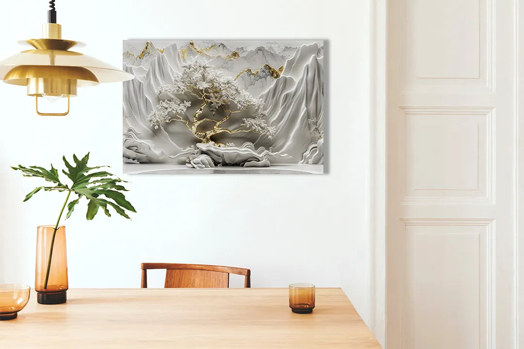 Metalen magneetbord met gouden boom en bergen - droog uitwisbaar & magnetisch