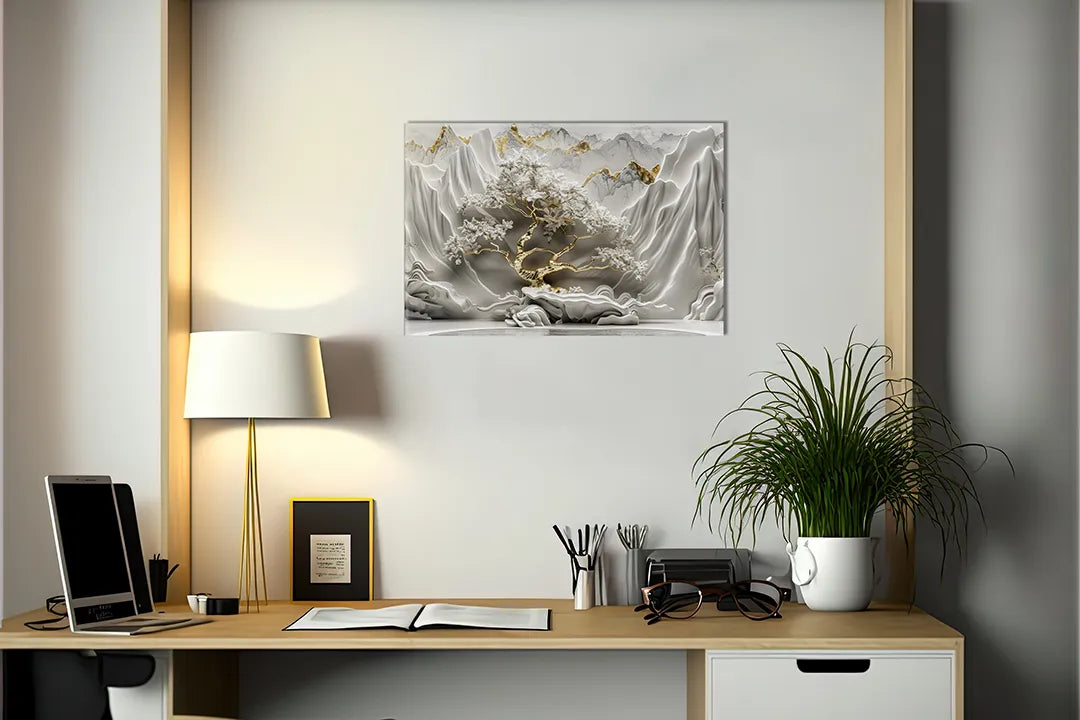 Metalen magneetbord met gouden boom en bergen - droog uitwisbaar & magnetisch