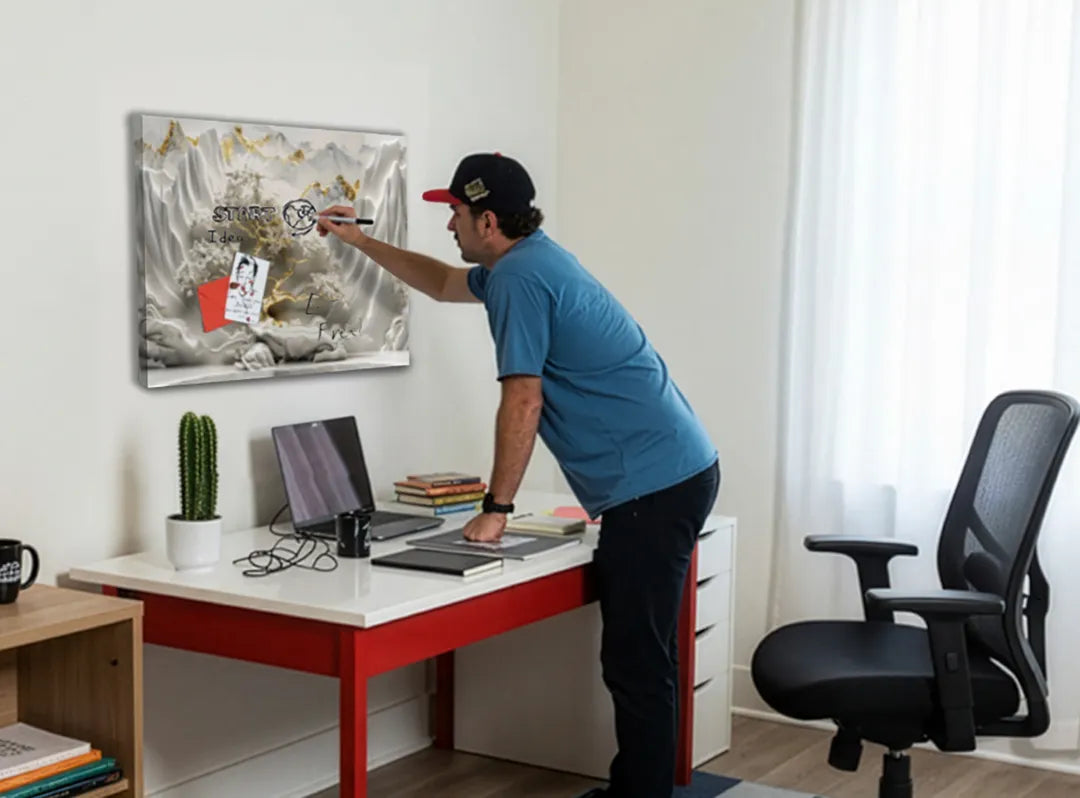 Metalen magneetbord met gouden boom en bergen - droog uitwisbaar & magnetisch