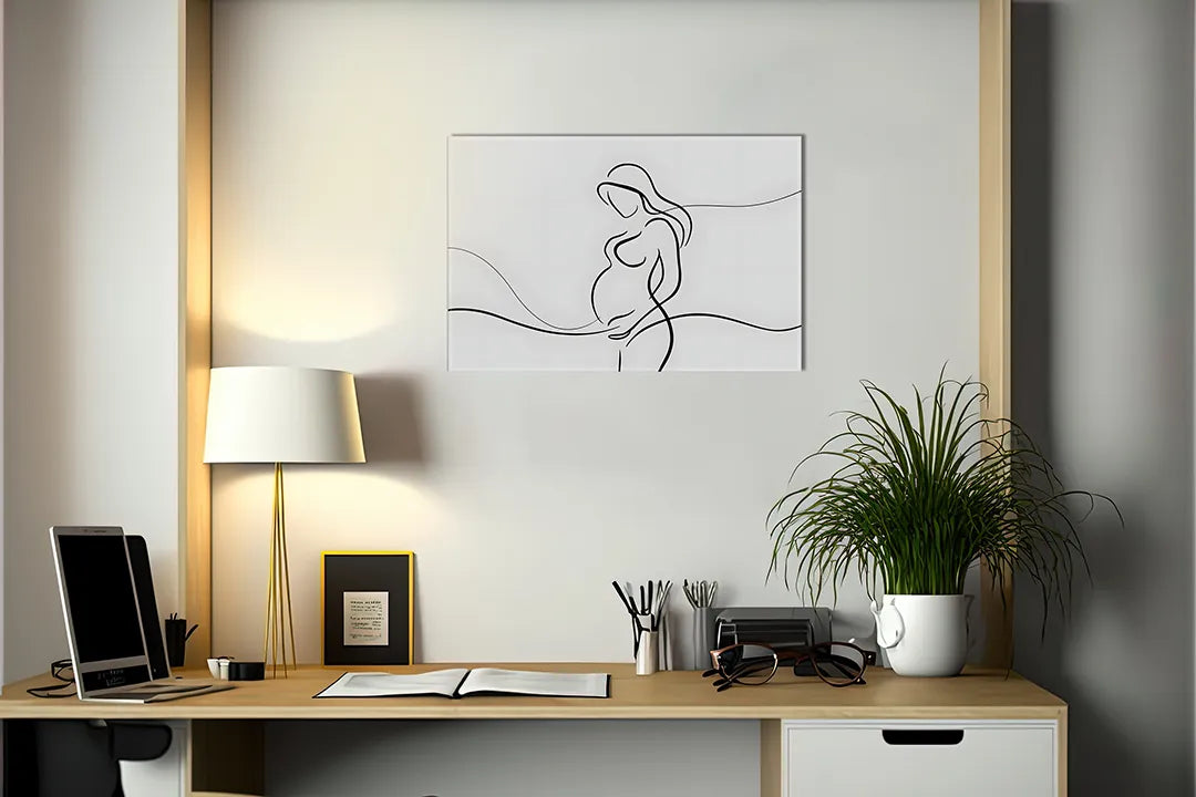 Elegante aluminium wandpaneel met zwangere vrouw – droog uitwisbaar & magnetisch