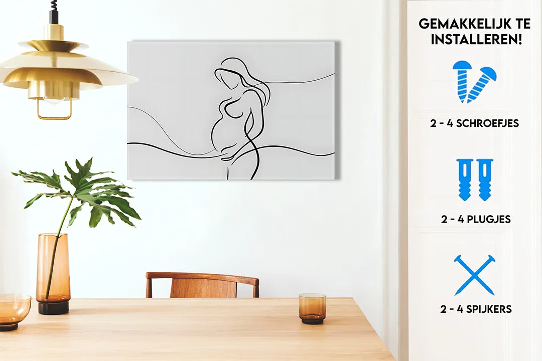 Elegante aluminium wandpaneel met zwangere vrouw – droog uitwisbaar & magnetisch