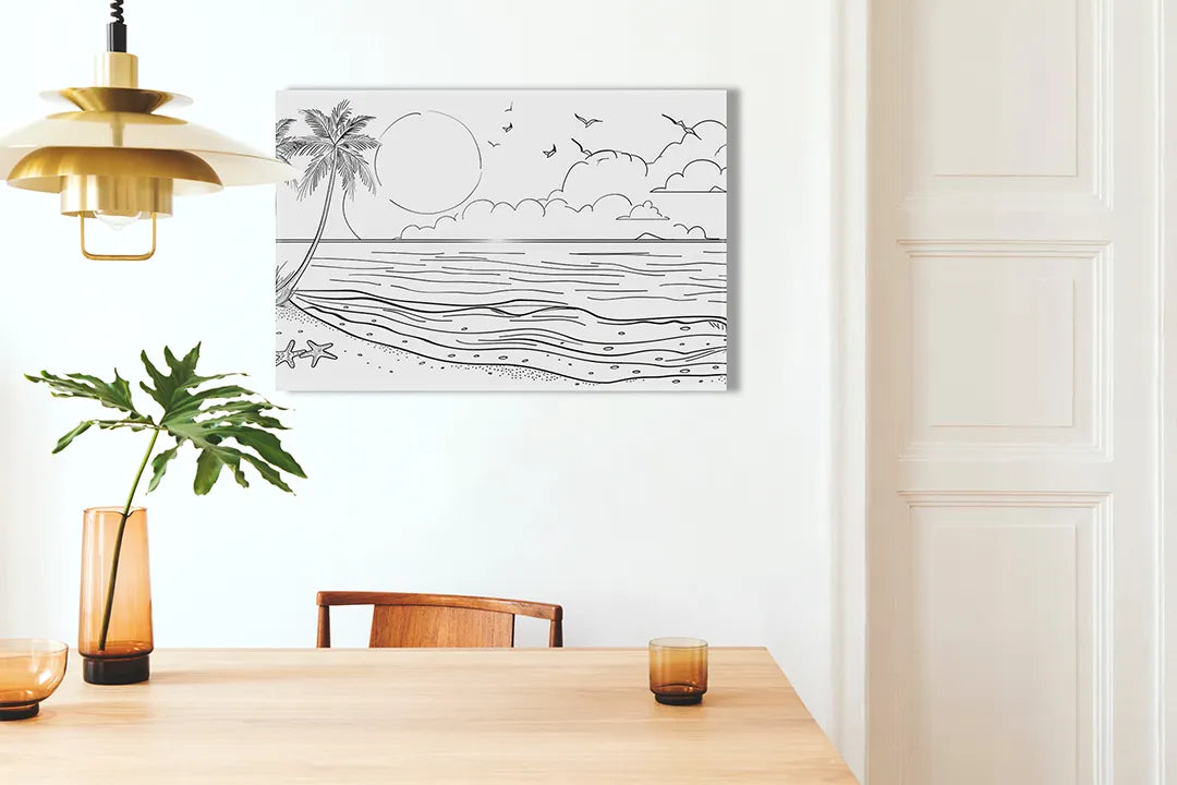 Metalen magneetbord met strand en palmbomen – droog uitwisbaar & magnetisch