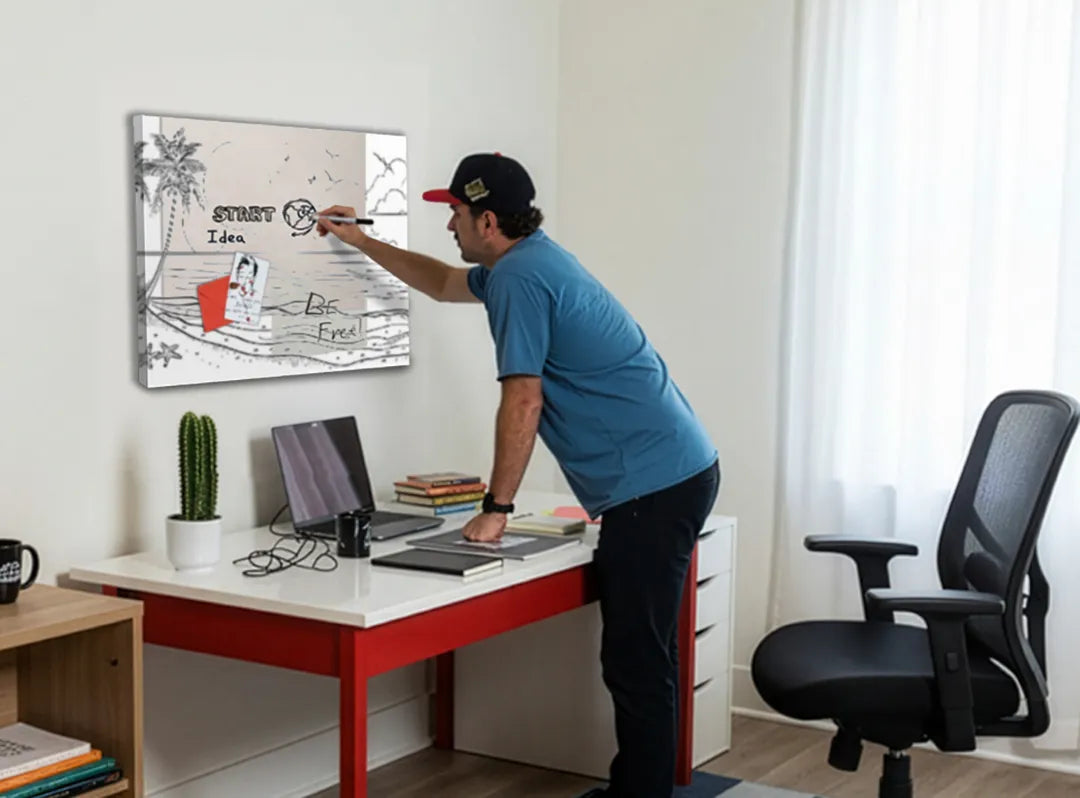 Metalen magneetbord met strand en palmbomen – droog uitwisbaar & magnetisch