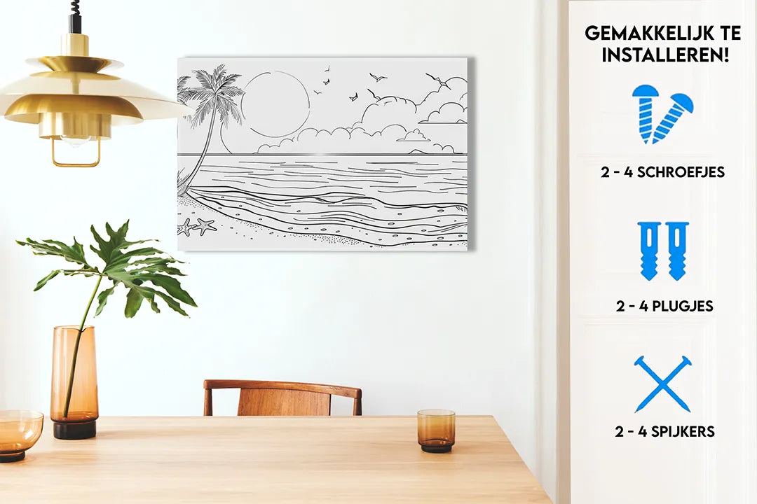 Metalen magneetbord met strand en palmbomen – droog uitwisbaar & magnetisch