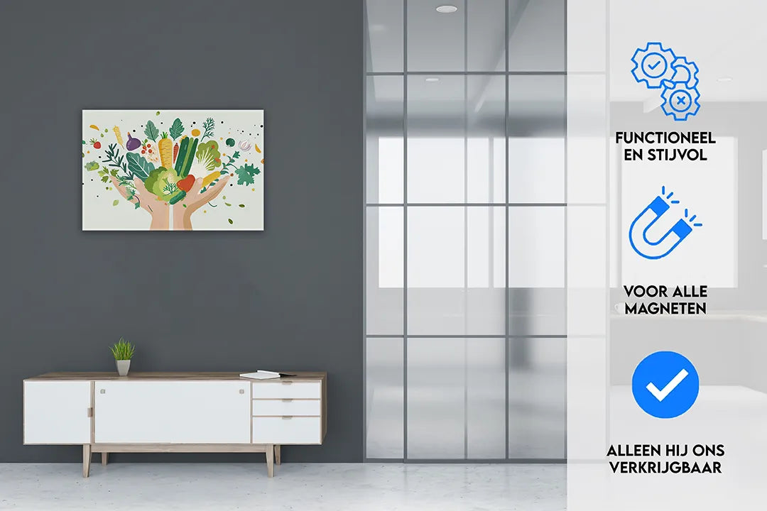 Metalen magneetbord met kleurrijke groenten design – droog uitwisbaar & magnetisch