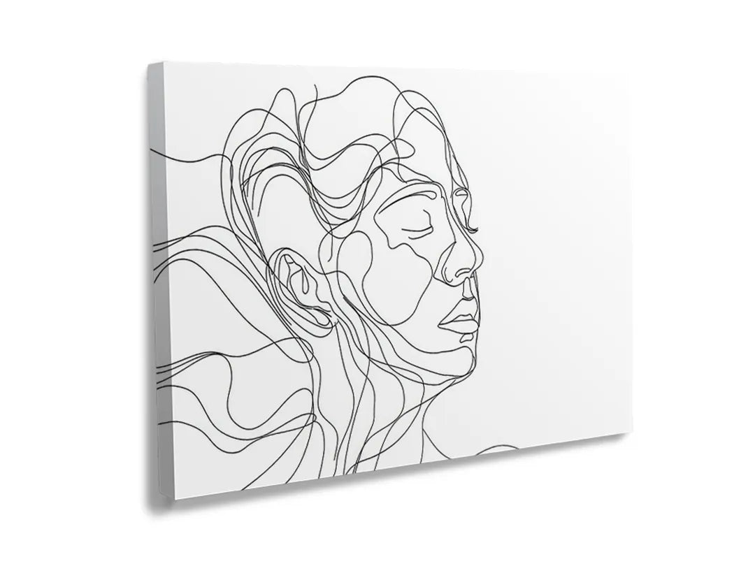 Metalen bord met een lijntekening van een vrouw als decoratief magneetbord.