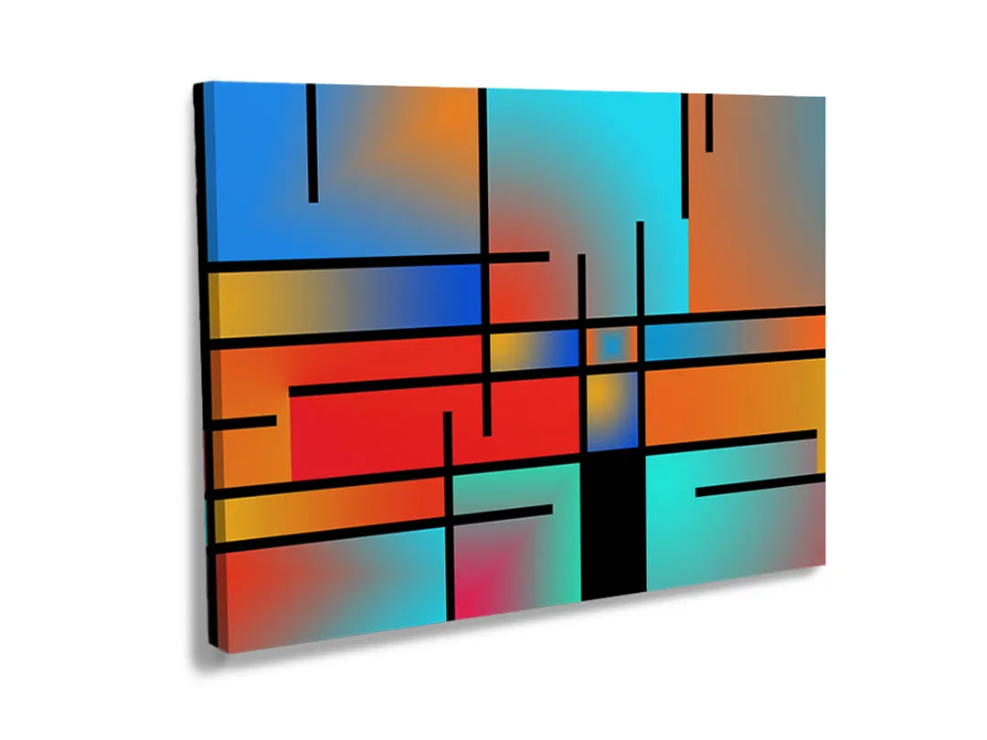 Kleurrijk metalen bord met abstracte vormen, ideaal als magneetbord