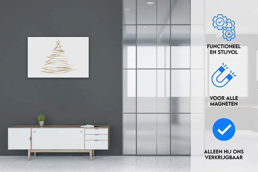 Metalen magneetbord met gouden kerstboom design – droog uitwisbaar & magnetisch