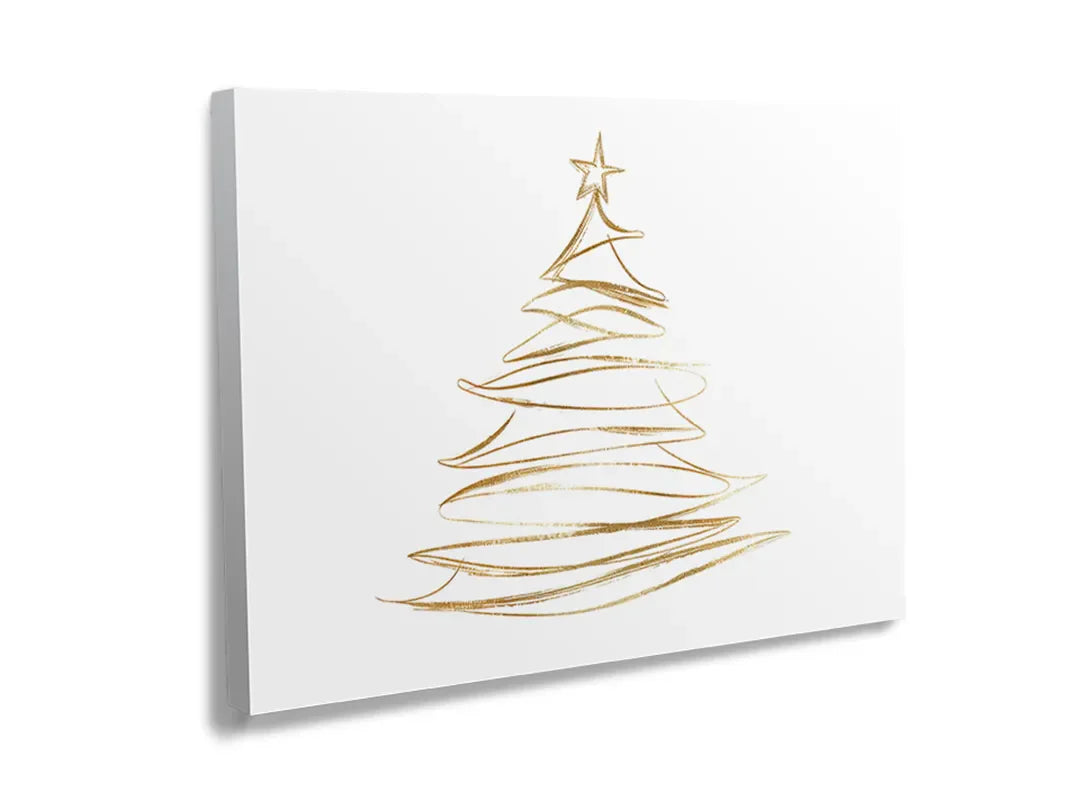 Metalen magneetbord met gouden kerstboom op een witte achtergrond.