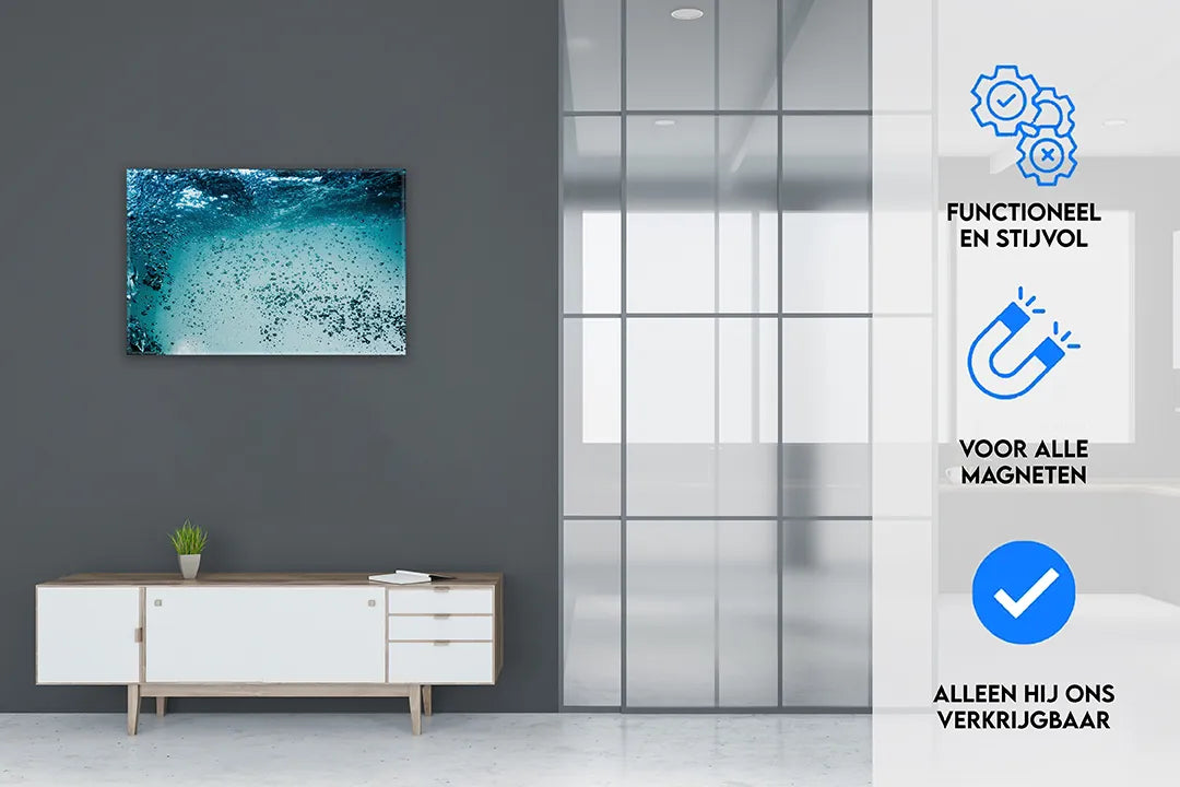 Metalen magneetbord met waterdruppels en luchtbellen – droog uitwisbaar & magnetisch