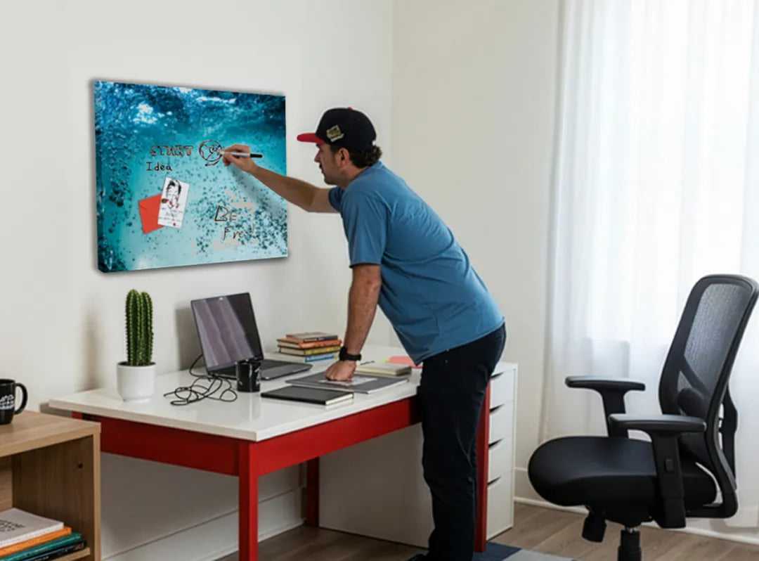 Metalen magneetbord met waterdruppels en luchtbellen – droog uitwisbaar & magnetisch