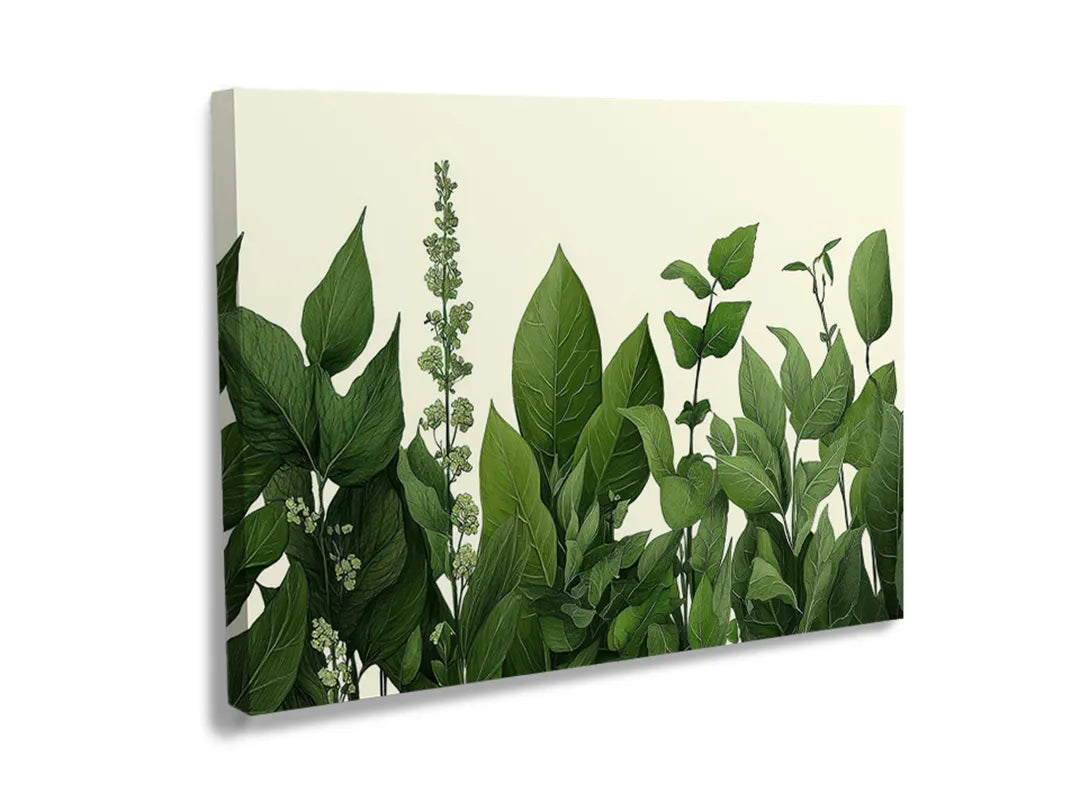 Metalen bord met groene bladeren, ideaal als magneetbord of decoratie.