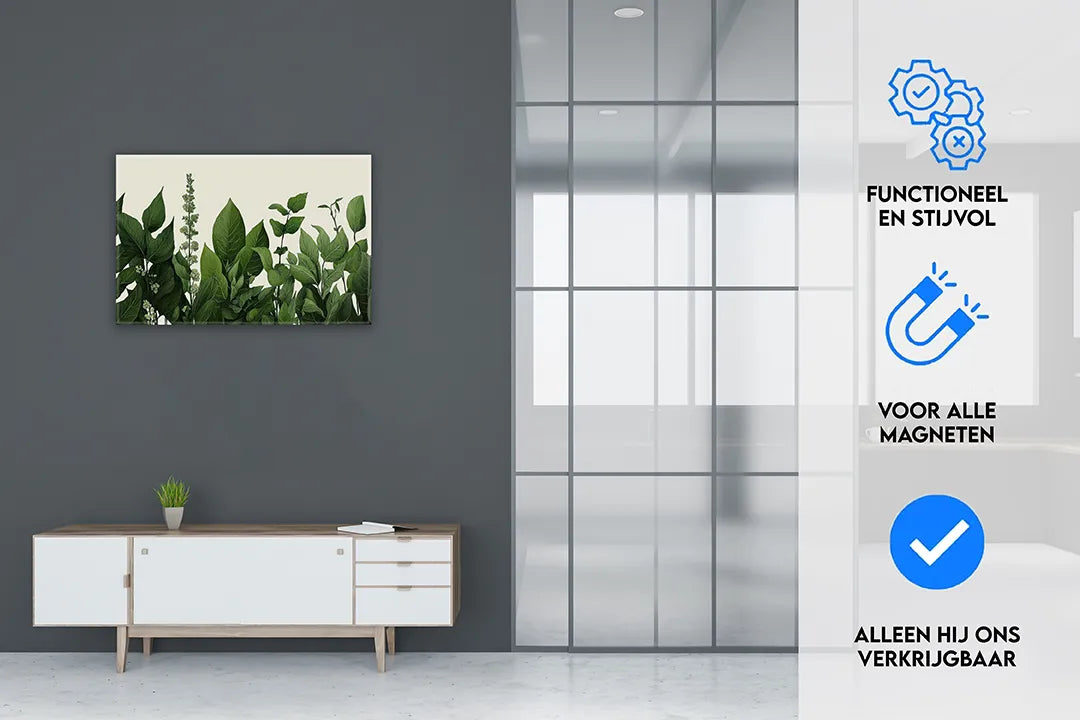 Metalen magneetbord met groene bladeren – droog uitwisbaar & magnetisch