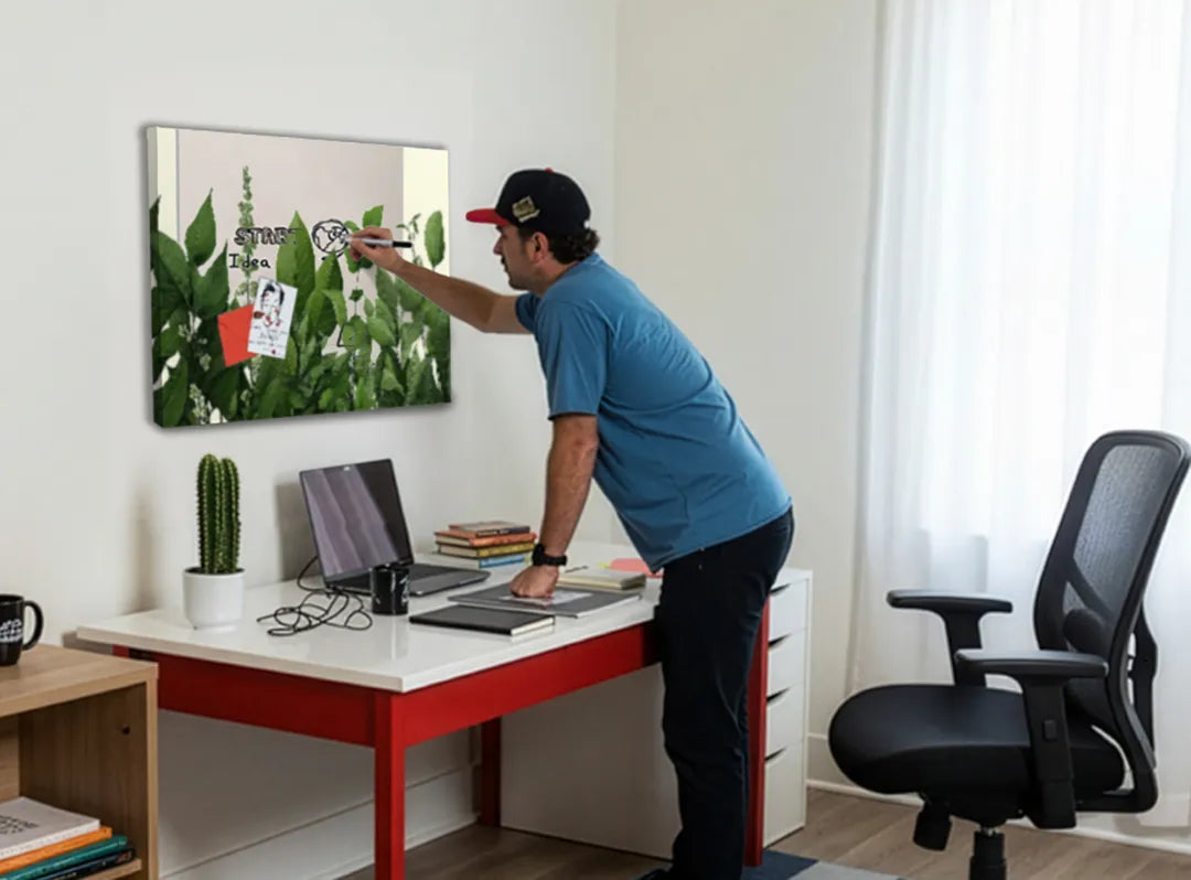 Metalen magneetbord met groene bladeren – droog uitwisbaar & magnetisch