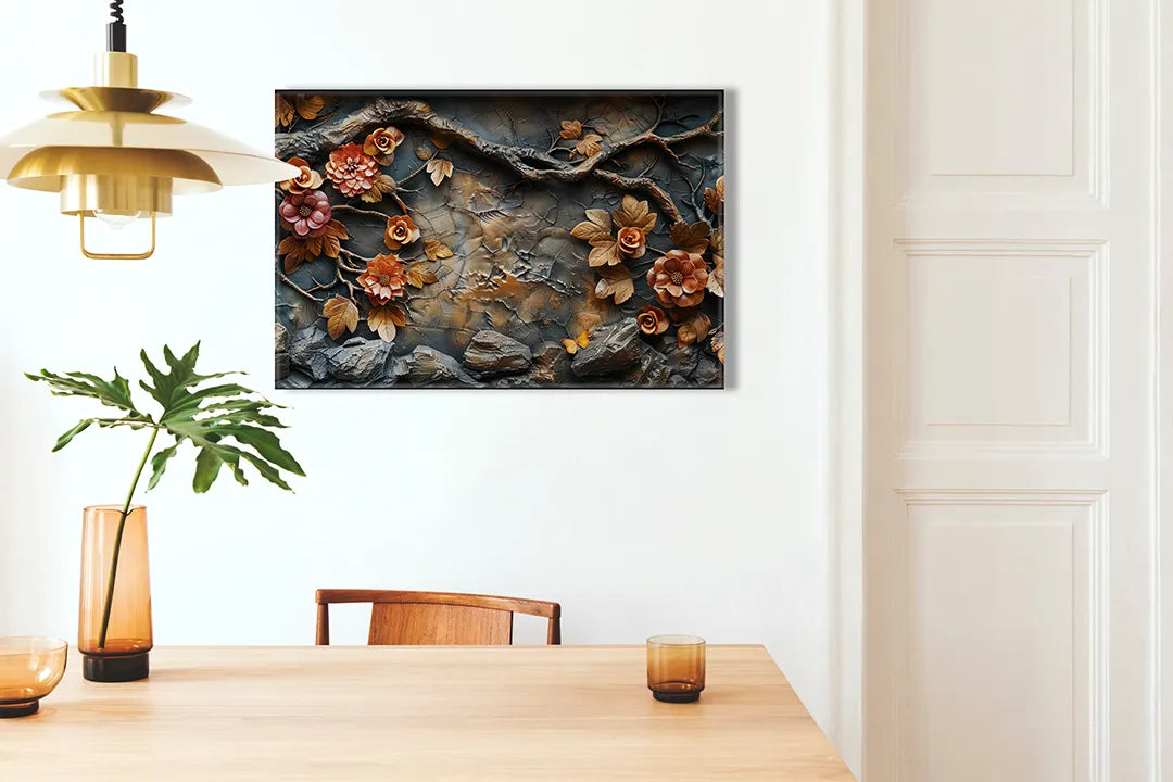 Metalen magneetbord met bloemmotief in warme kleuren – droog uitwisbaar & magnetisch