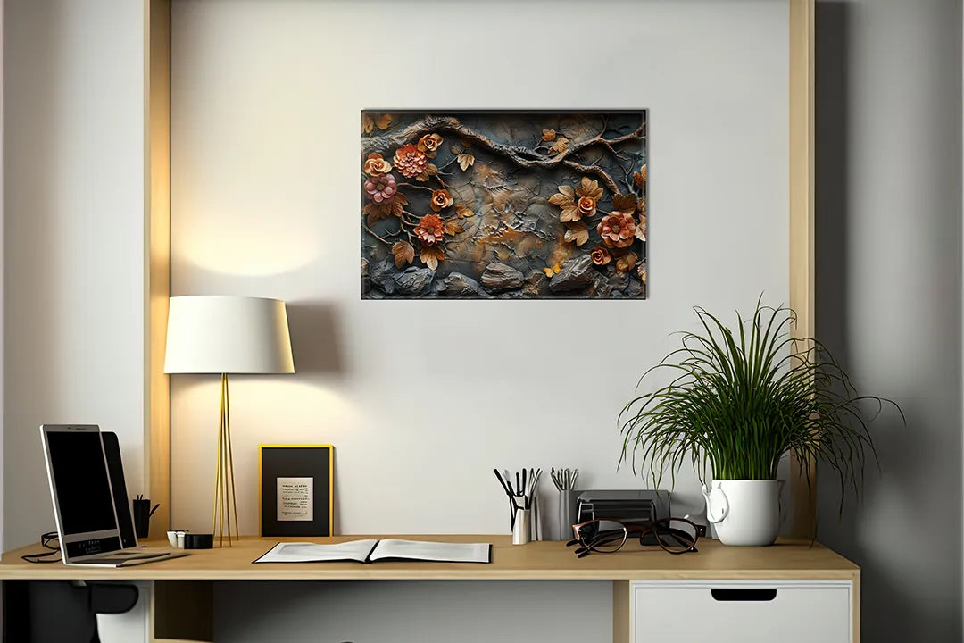 Metalen magneetbord met bloemmotief in warme kleuren – droog uitwisbaar & magnetisch